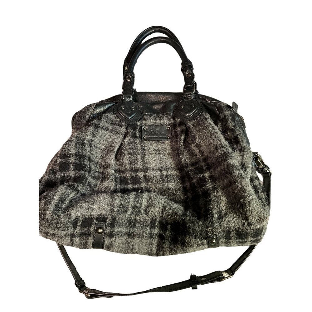 Rare LL Bean Alpaca /Wool and Leather Gray/Black Purse‎ Bag Crossbody 18 x 11.75